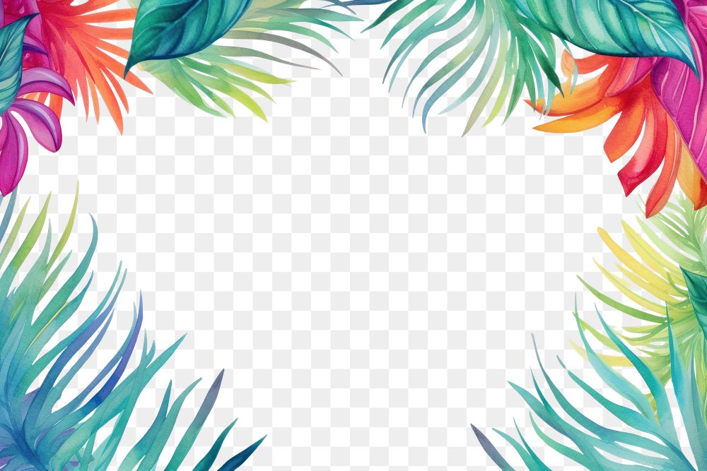 PNG Neon tropical leaves border painting pattern nature.