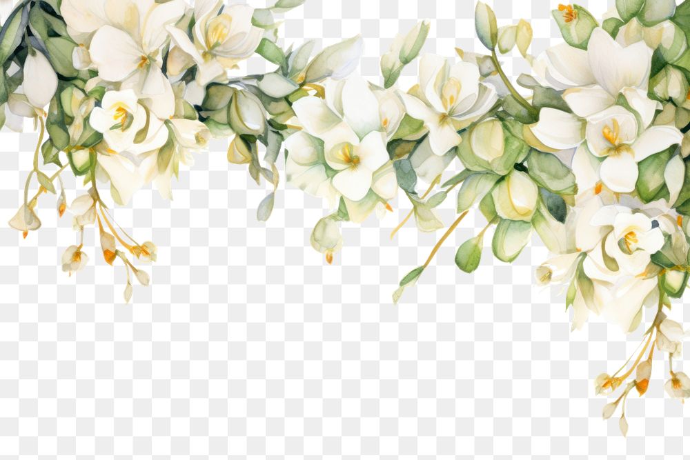 PNG White freesia flowers border painting plant freshness.