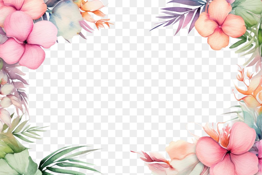PNG Tropical border painting pattern flower.