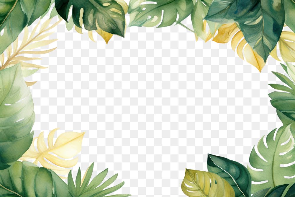 PNG Tropical green and gold leaves border pattern nature plant.
