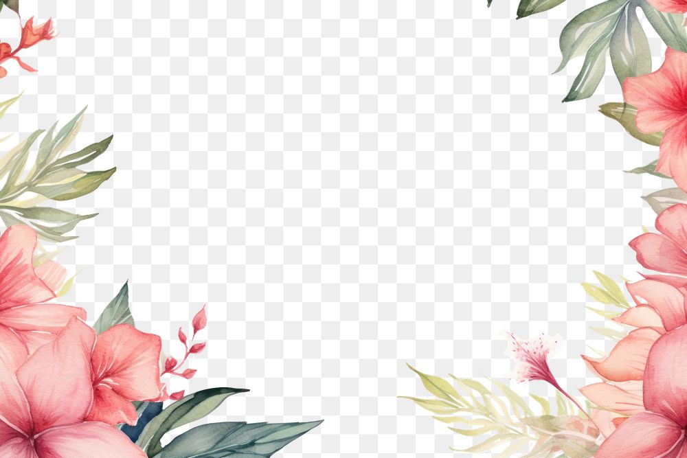 PNG Tropical leaves flowers painting pattern plant.