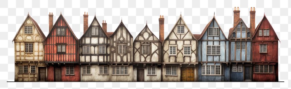 PNG  Row of tudor town houses architecture building panoramic.
