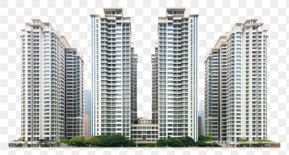 PNG  Tall Hongkong modern condominum buildings architecture city white background.
