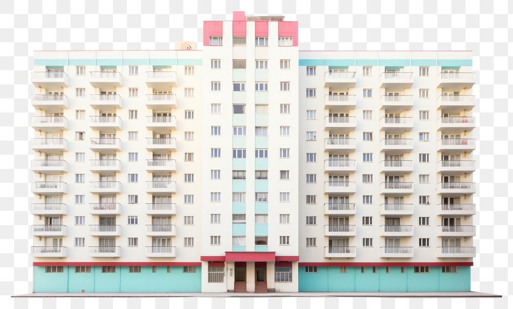 PNG  Architecture photo of pastel socialist apartment building city white background neighbourhood.