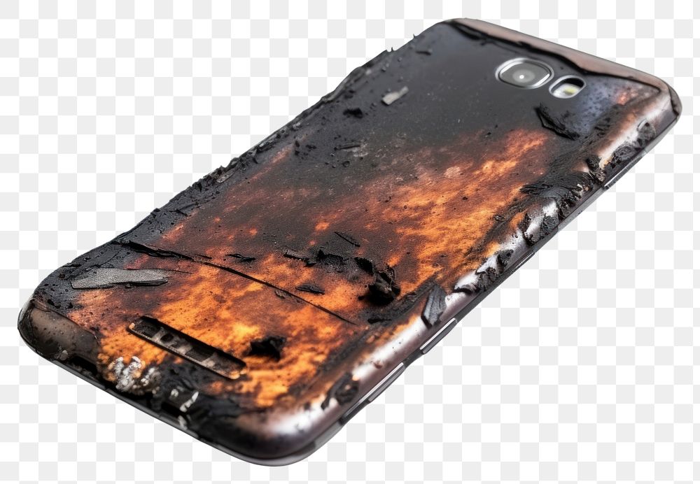 PNG Mobile with burnt white background destruction electronics.