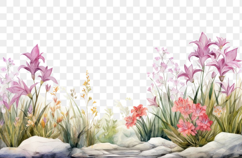 PNG  Minimal lily garden landscape with shape edge in bottom border nature outdoors painting.