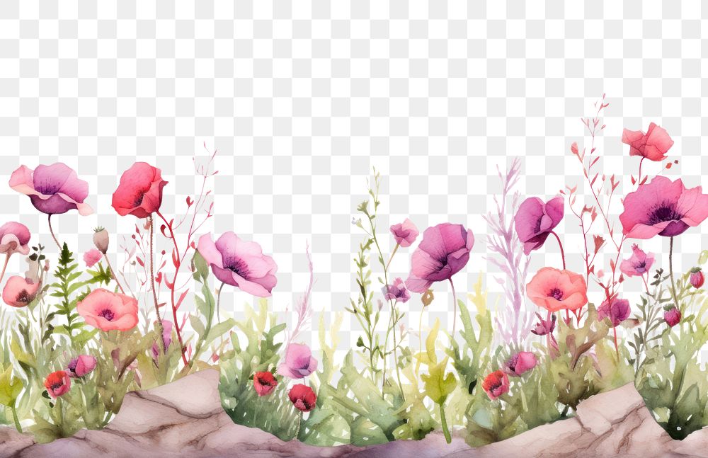 PNG  Minimal poppy garden landscape with shape edge in bottom border outdoors painting flower.