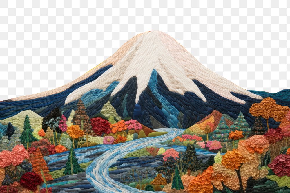 PNG  Fuji mountain and rainbow landscape outdoors painting.