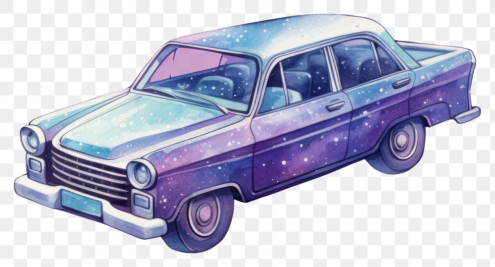 PNG Metaverse in Watercolor style car vehicle drawing.
