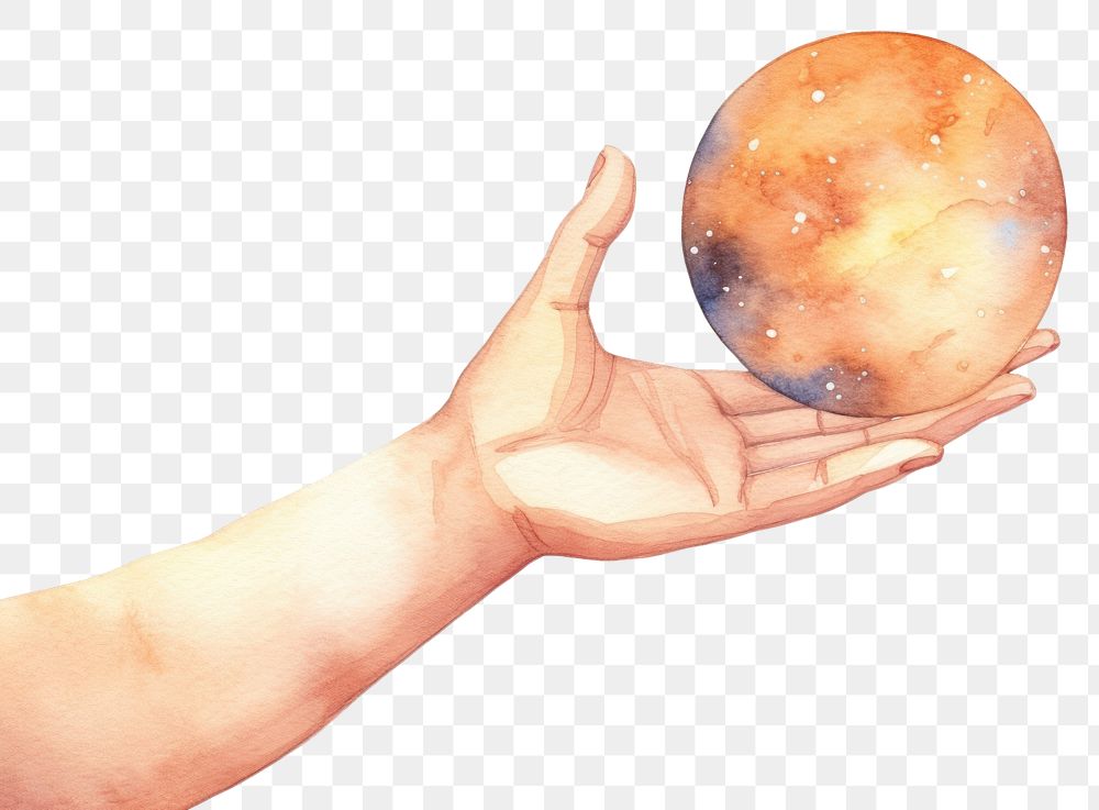 PNG Hand in Watercolor style planet holding space.