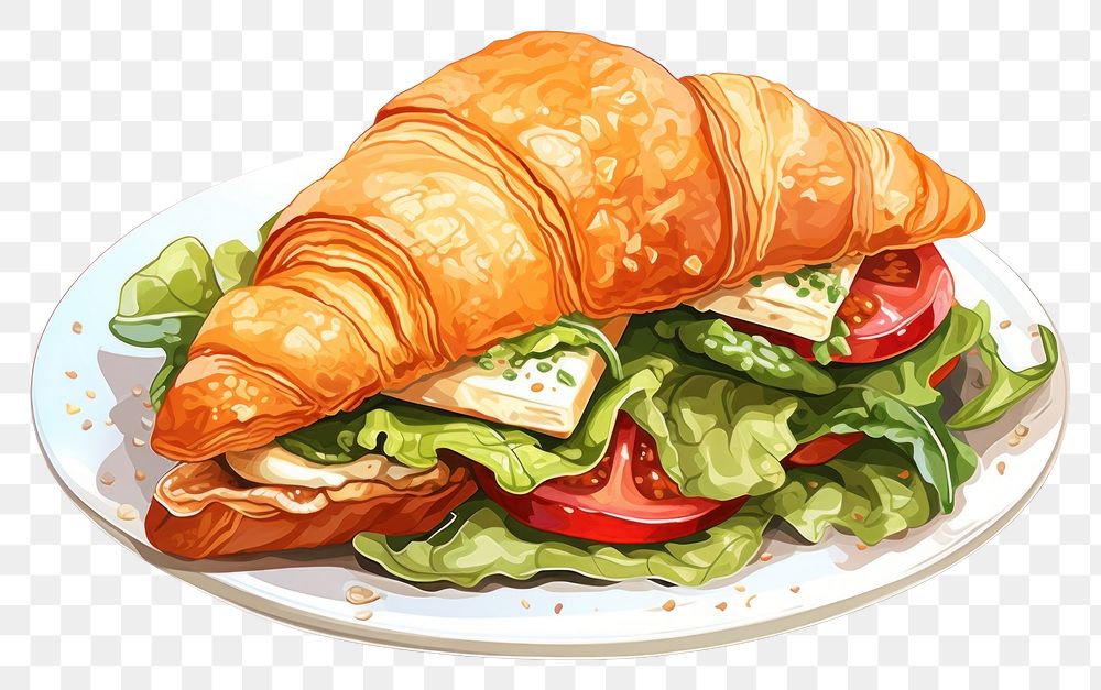 PNG  Croissant sandwich plate food viennoiserie. AI generated Image by rawpixel.