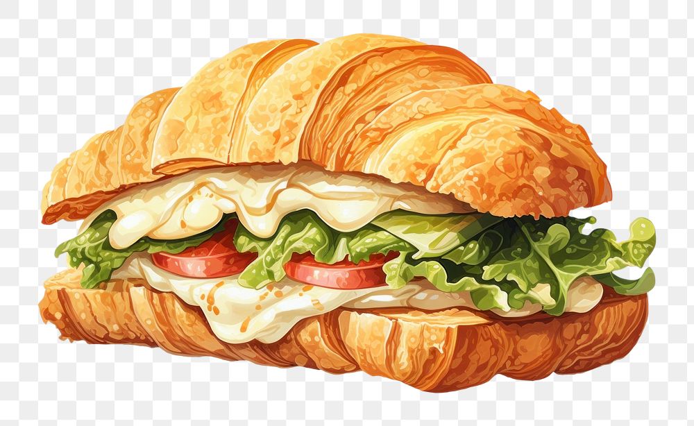 PNG Croissant sandwich food vegetable hamburger. AI generated Image by rawpixel.