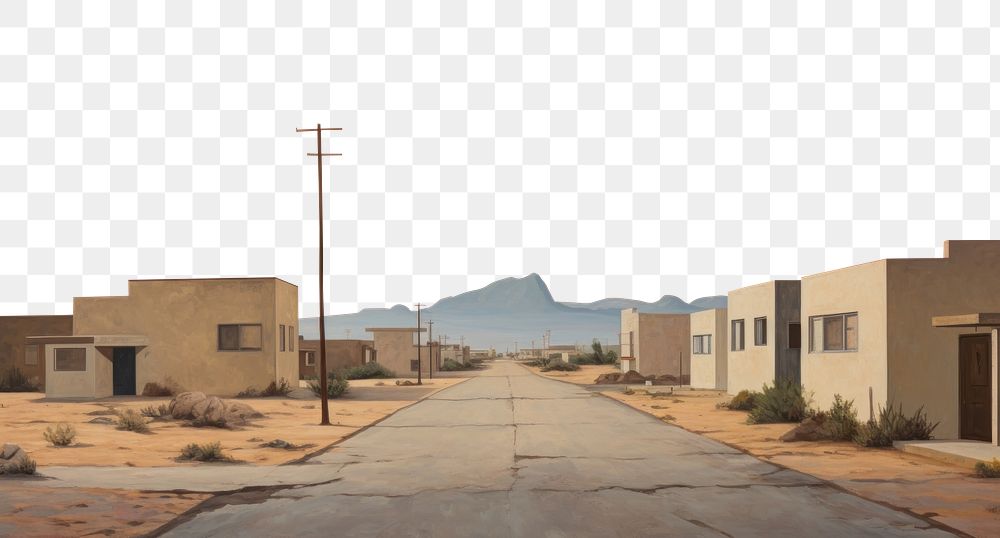 PNG desert town street landscape.