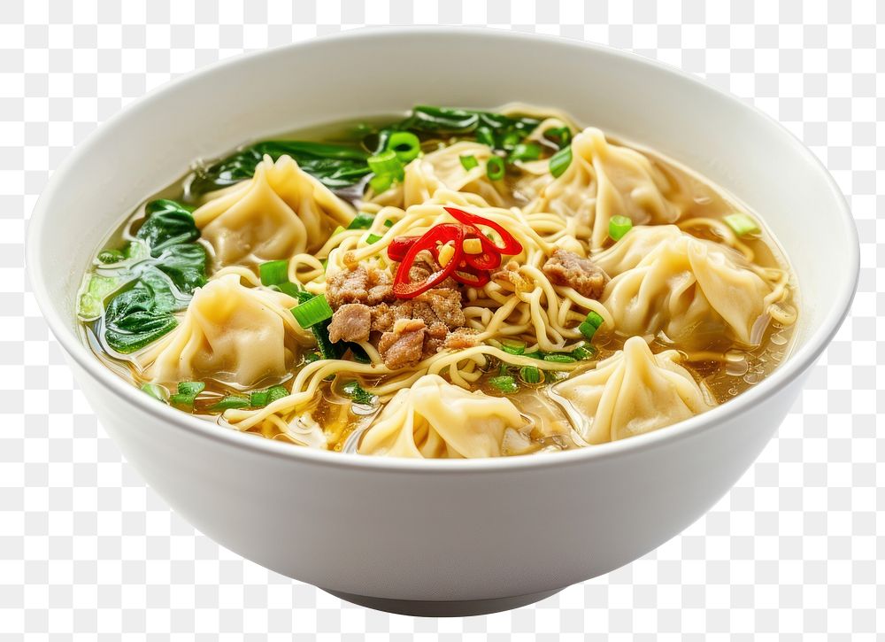 PNG Soup noodle wonton food.