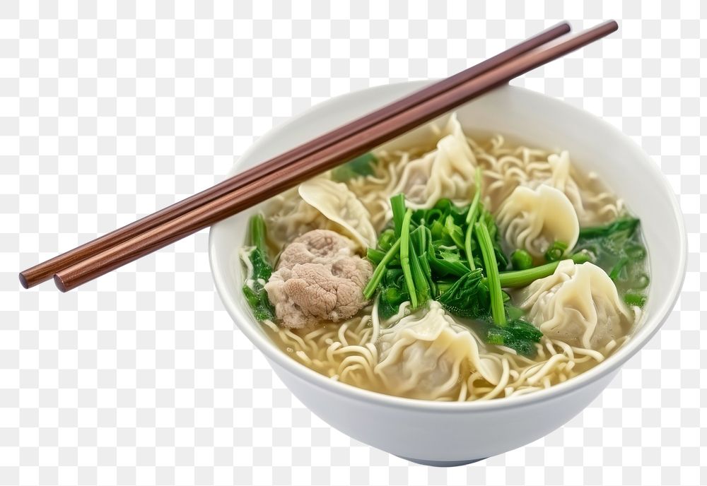 PNG Chopsticks soup noodle wonton.