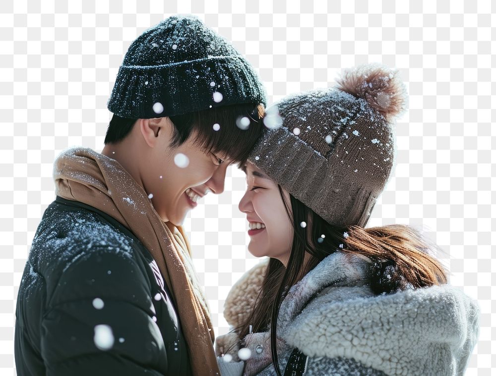 PNG Happy korean couple snow outdoors photo. AI generated Image by rawpixel.