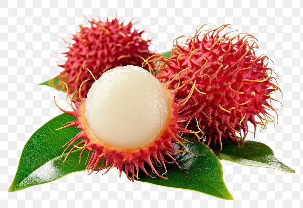 PNG Rambutan fruit with leaf plant food white background