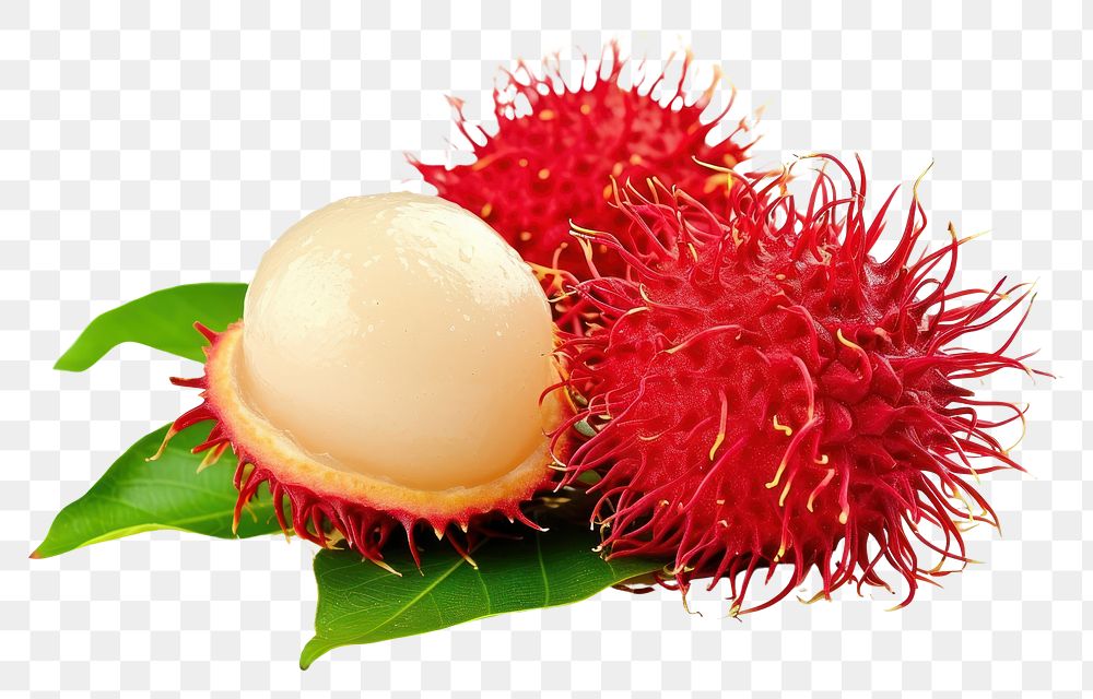 PNG Rambutan fruit with leaf plant food white background.
