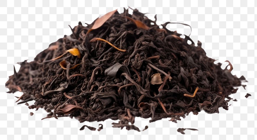 PNG  Black tea leaves pile black soil ingredient. AI generated Image by rawpixel.