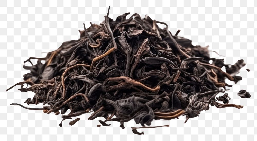 PNG  Black tea leaves pile spice black food. AI generated Image by rawpixel.