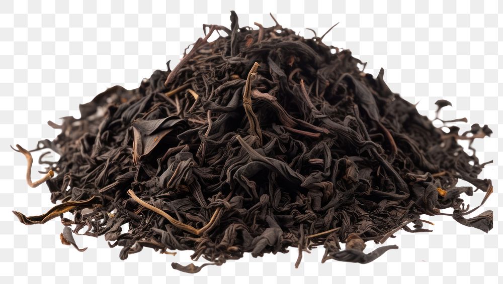PNG  Black tea leaves pile drink black ingredient