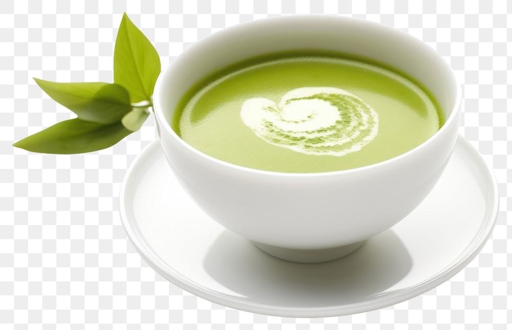 PNG  Instant matcha green tea with leaf saucer drink plant. AI generated Image by rawpixel.