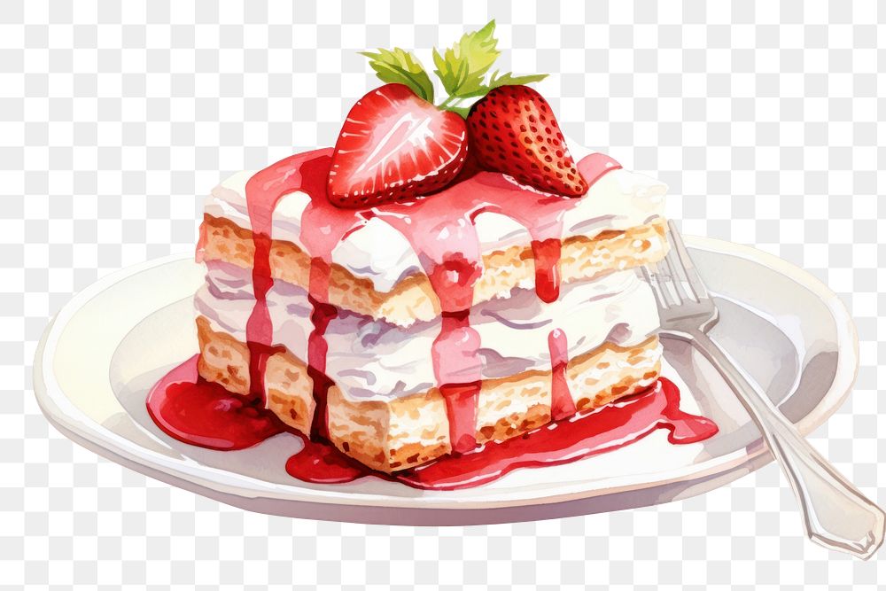PNG Strawberry short cake on plate breakfast dessert cream.