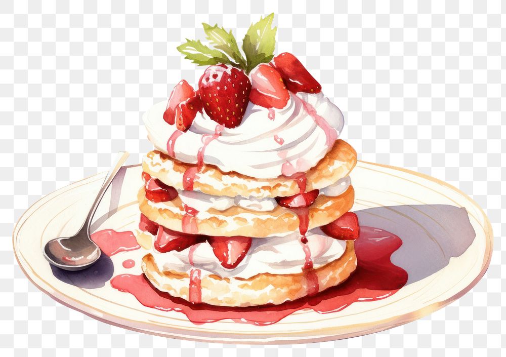 PNG Strawberry shortcake on beautiful plate breakfast dessert pancake.