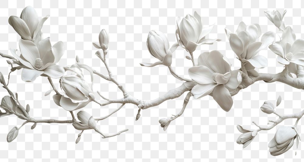 PNG Bas-relief a magnolia garland sculpture texture white flower plant.