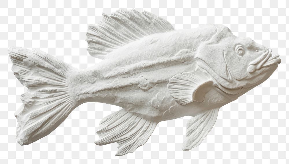 PNG Bas-relief fish sculpture texture animal white creativity.