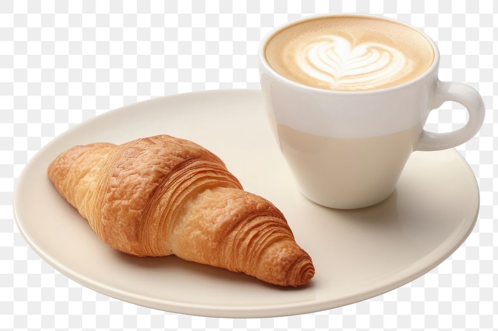PNG Cappuccino and croissant on same plate cappuccino breakfast coffee.