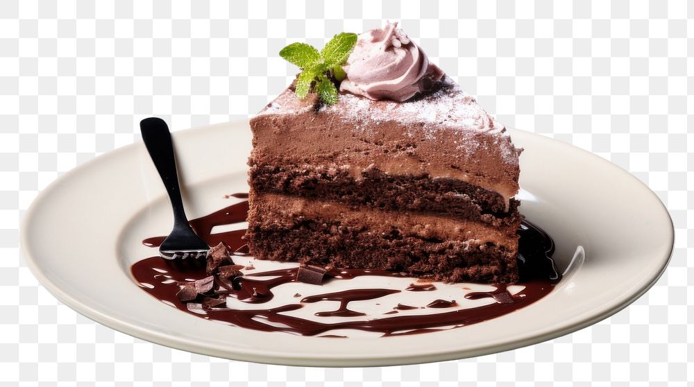 PNG Plate cake chocolate dessert.