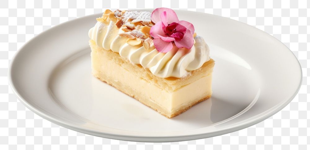 PNG Cream cake on beautiful plate cheesecake dessert food.