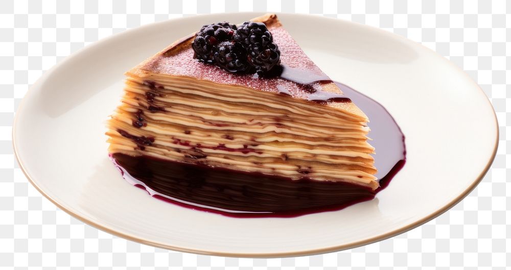 PNG Crepe cake on beautiful plate pancake food meal.