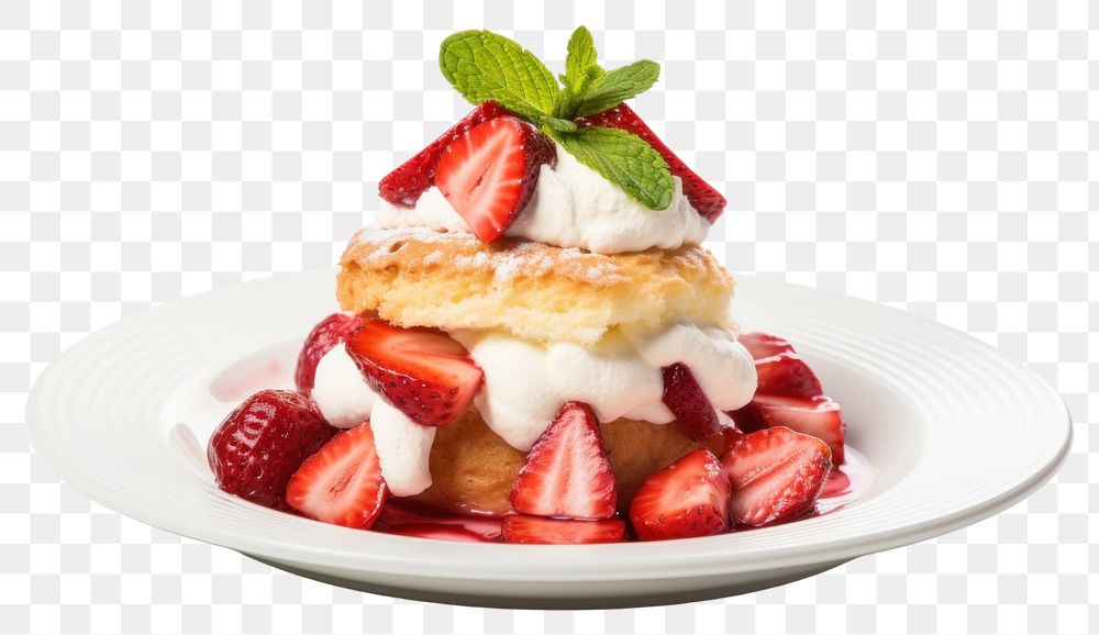 PNG Strawberry shortcake on beautiful plate dessert fruit cream.