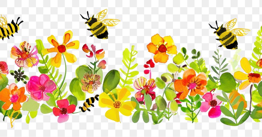 PNG Bees and flowers nature insect plant.