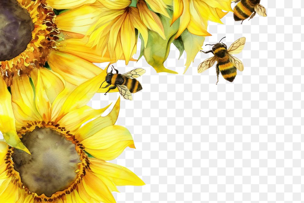 PNG Bees and sunflower nature insect animal.