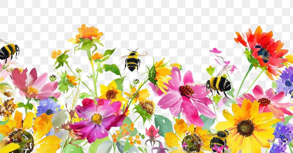 PNG Flower nature bee backgrounds.