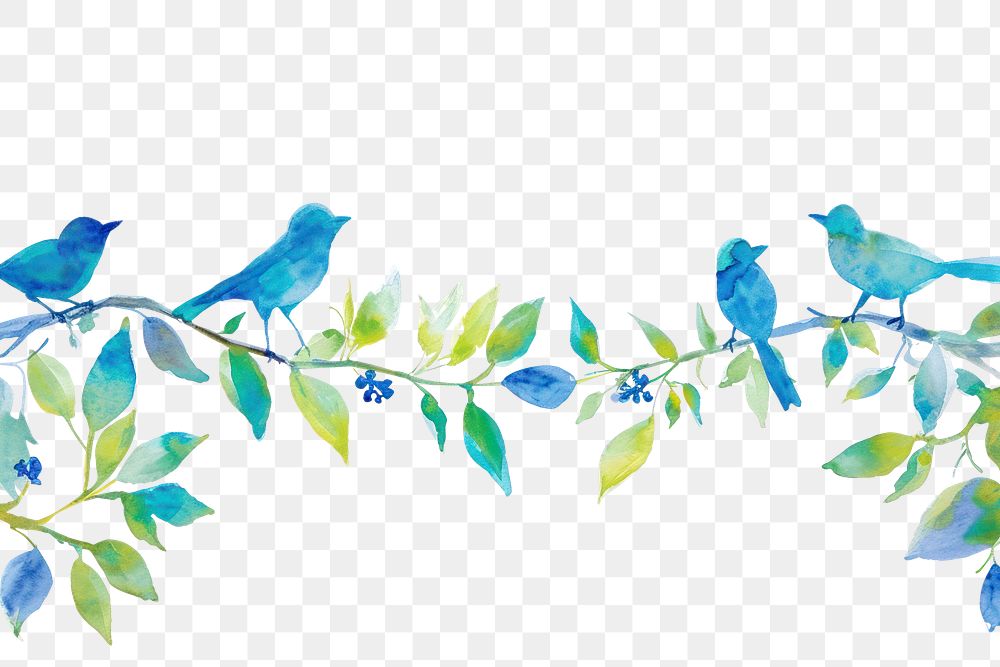 PNG Blue birds and leaves nature wildlife perching.