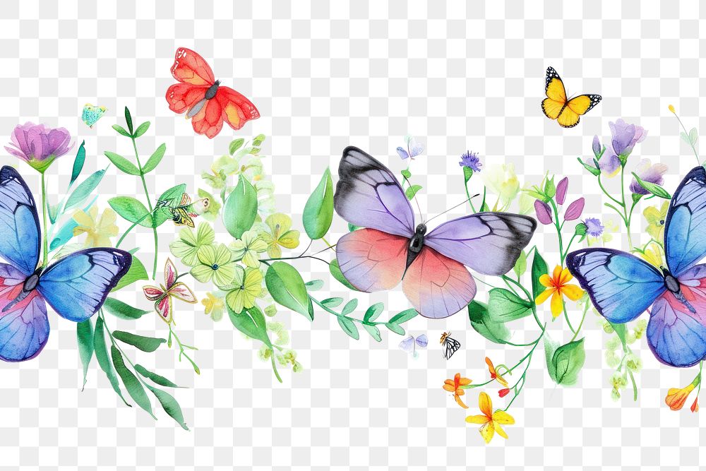 PNG Butterfies and flowers pattern drawing nature.