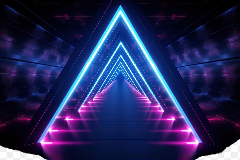 PNG Technology light effect synthwave tunnel triangle grid vaporwave.