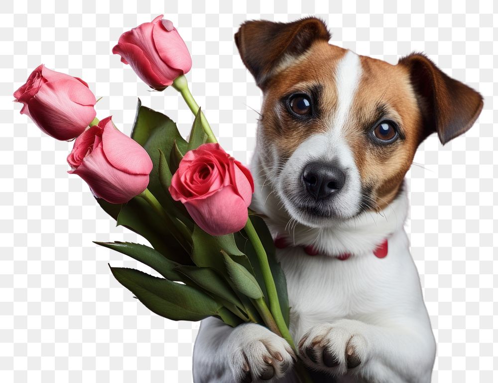 PNG  A Jack Russell Terrier with flowers dog terrier mammal. AI generated Image by rawpixel.