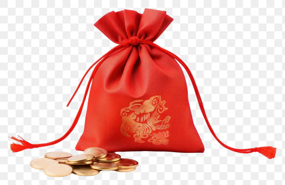 PNG Red bag with money chinese new year white background celebration. AI generated Image by rawpixel.