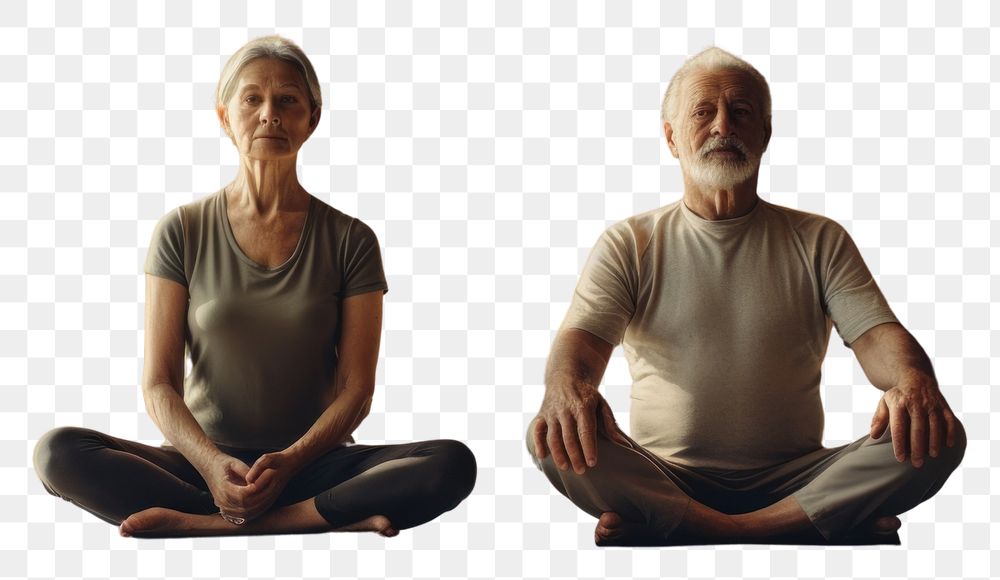 PNG  Old couple doing a yoga sports adult cross-legged. AI generated Image by rawpixel.