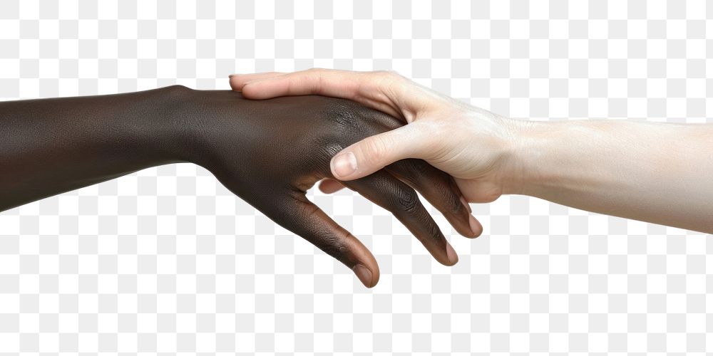 PNG Black hand and white hand adult skin handshake.