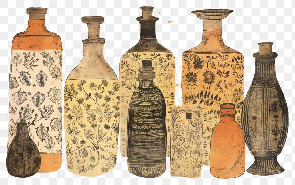 PNG  Illustratio the 1970s of essential oils pottery bottle vase.