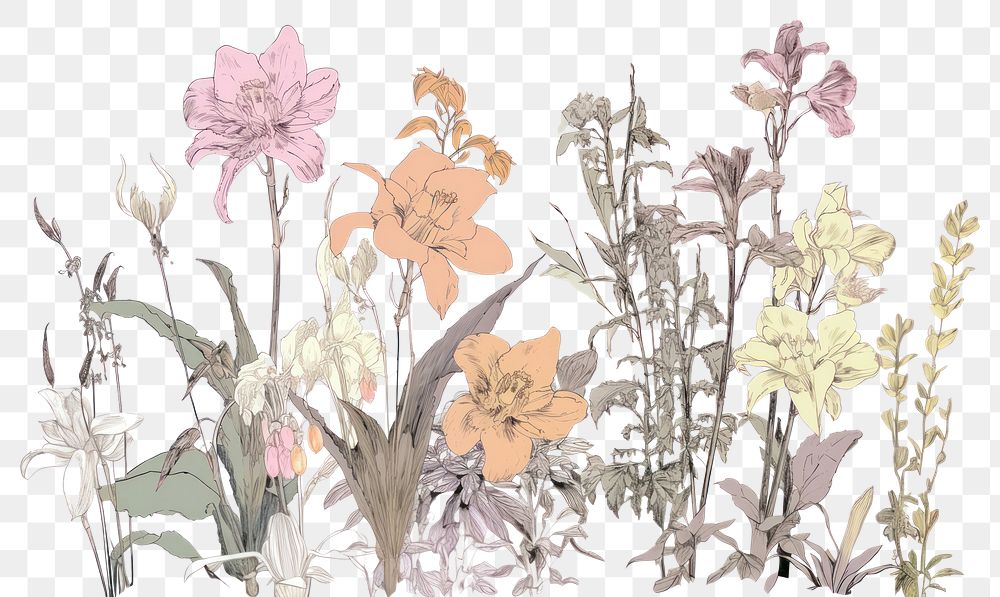 PNG  Illustratio the 1970s of tropical flower drawing sketch plant.