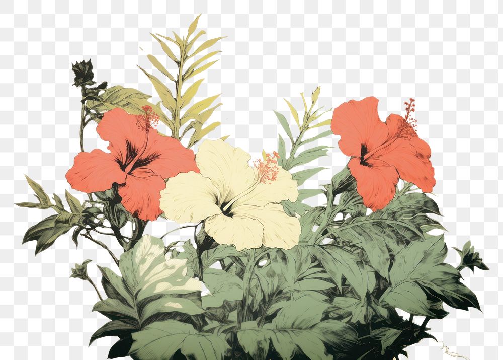 PNG  Illustratio the 1970s of tropical flower plant freshness floristry.