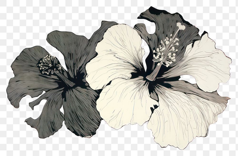 PNG  Illustratio the 1970s of tropical flower hibiscus plant white background.