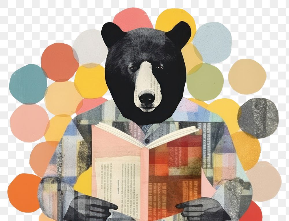 PNG  Bear book reading paper collage